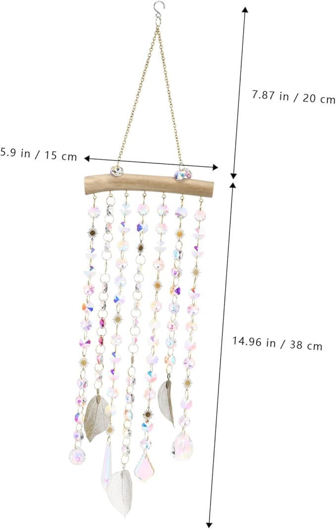 Crystal Suncatcher Wind Chime – Hanging Rainbow Prism Decoration with Gold Leaves & Sun Charms for Window, Balcony, Bedroom Decor