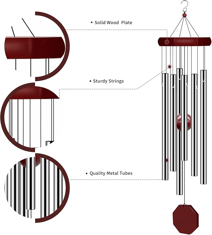 28-Inch Outdoor Wind Chime – Tuned Aluminum Tubes with Wooden Catcher and Striker for Garden, Porch, Balcony & Yard Décor