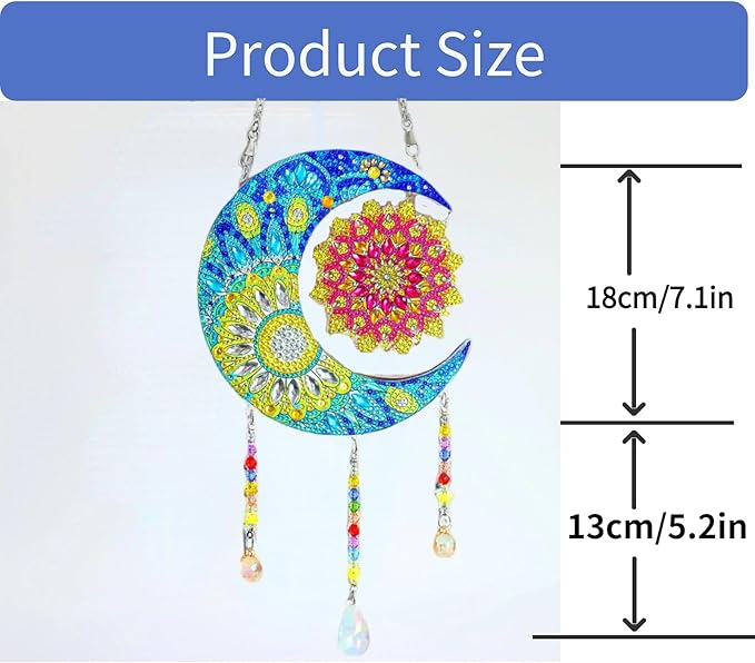 Sun & Moon Hanging Crystal Wind Chime – Rhinestone Suncatcher Ornament with Beaded Tassels for Window, Balcony, or Room Decor