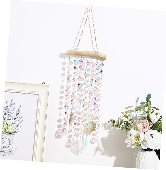 Crystal Suncatcher Wind Chime – Hanging Rainbow Prism Decoration with Gold Leaves & Sun Charms for Window, Balcony, Bedroom Decor