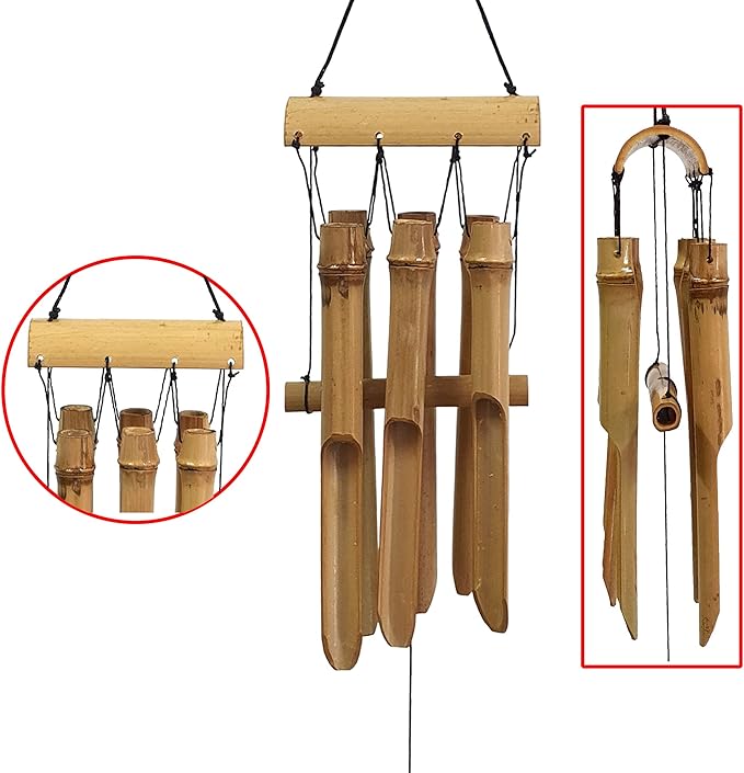 23-Inch Handmade Bamboo Wind Chime – Natural Wooden Tube Chime for Garden, Porch, Balcony & Indoor Zen Décor