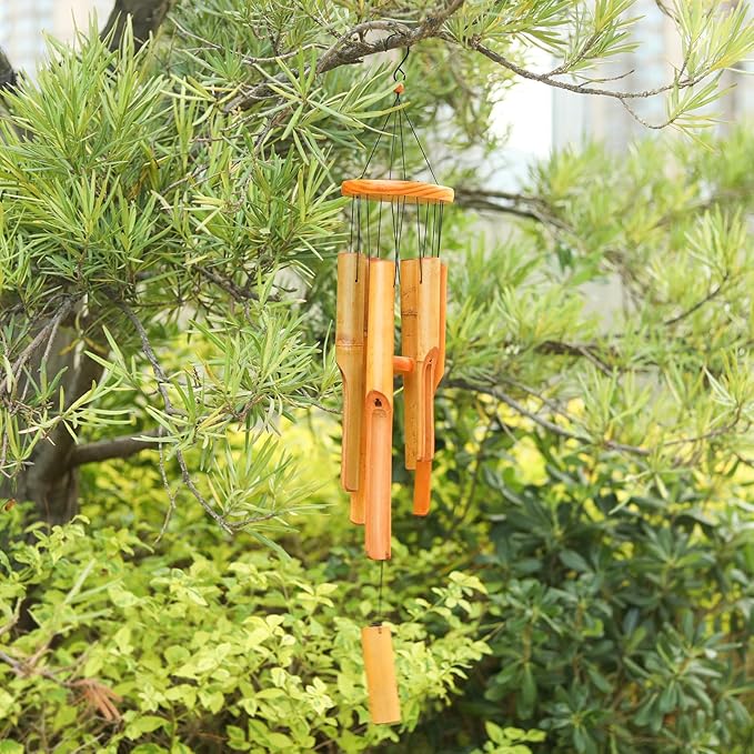 Natural Bamboo Wind Chime – Handmade Outdoor Wooden Chime for Garden, Porch, Balcony, or Indoor Zen Decor