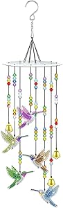 27.5-Inch Colorful Hummingbird Wind Chime – Hanging Suncatcher with Beads and Bells for Garden, Window, Porch, or Balcony Decor