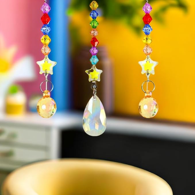 Sun & Moon Hanging Crystal Wind Chime – Rhinestone Suncatcher Ornament with Beaded Tassels for Window, Balcony, or Room Decor