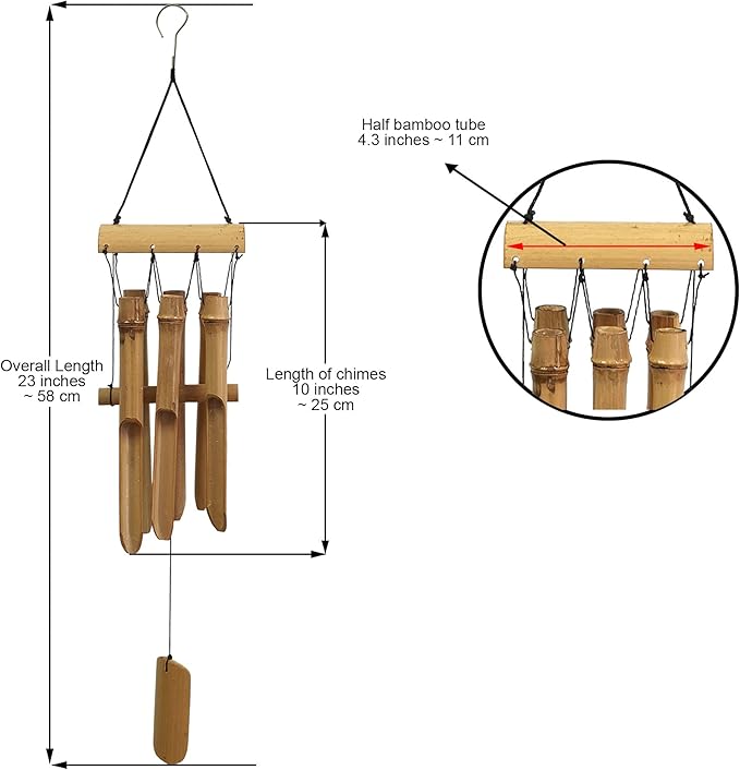 23-Inch Handmade Bamboo Wind Chime – Natural Wooden Tube Chime for Garden, Porch, Balcony & Indoor Zen Décor