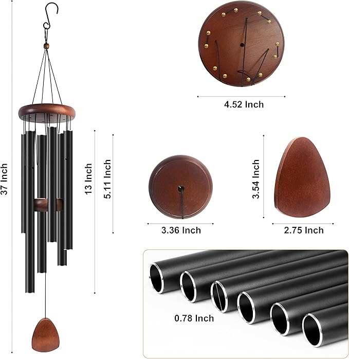 37-Inch Outdoor Large Wind Chime – Tuned Aluminum Tubes with Solid Wood Components for Garden, Patio, Porch & Balcony Decoration